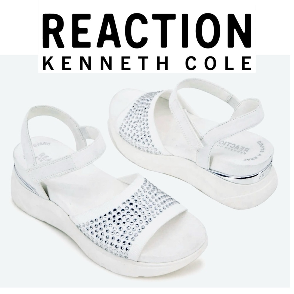 NIB Kenneth Cole Reaction Women's Hera Sandals in White Jewel Sz 10